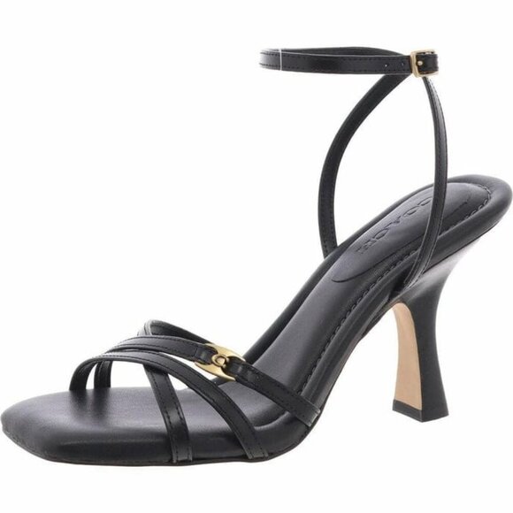 Coach Kelsey Women's Black Leather High Heel Sandals Strappy Dress Shoes - Picture 1 of 5